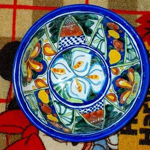 Calla Lily Mexico fruit bowel clay mold lead-free hand painted floral